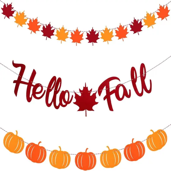 3 Pcs Hello Fall Banners (Orange) {1}