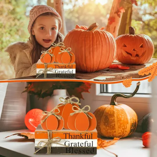 4 Pieces Fall Thanksgiving Decorations Pumpkin Tiered Tray Decor {2}