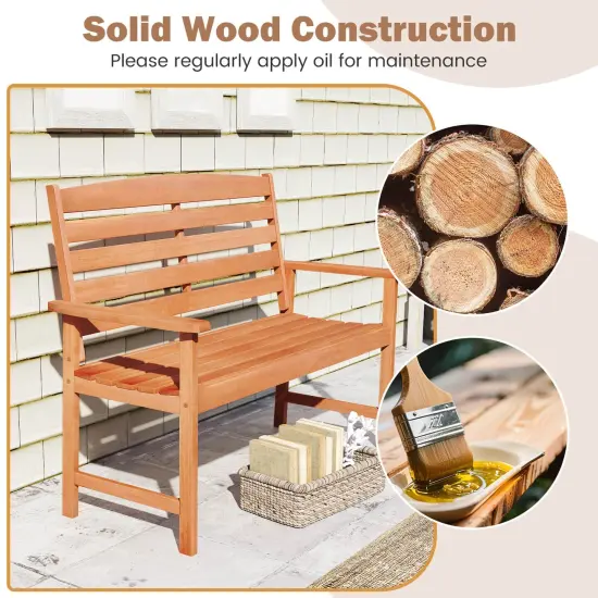 Costway Wooden Garden Bench 2-Person Patio Loveseat with Slatted Backrest Natural {6}