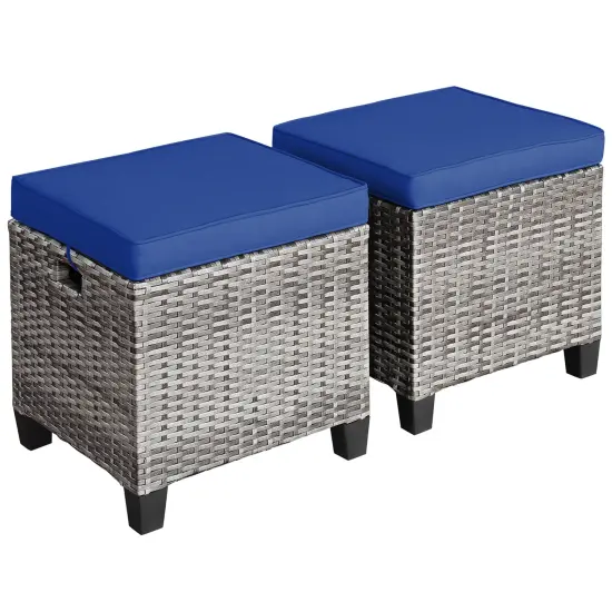 Costway 2PCS Patio Rattan Cushioned Ottoman SeatFoot Rest Table {3}