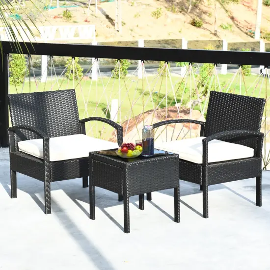 Costway 3PCS Patio Rattan Furniture Set Table & Chairs Set with Thick Cushions Garden {5}