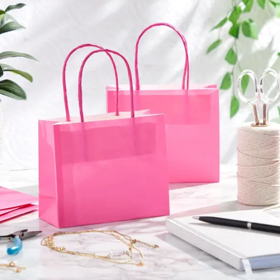 50 Pack Mini Pink Gift Bags with Handles, Bulk Kraft Party Favor Bags (6 x 5 x 2.5 In) {3}