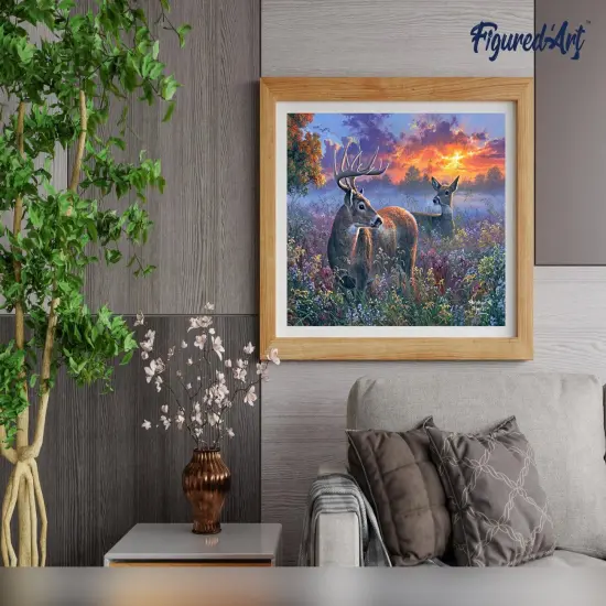 Figured'Art Paint by Numbers for Adults Deer couple 16"x20" - Craft Art Painting DIY Kit Rolled Canvas without frame {4}