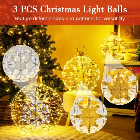 Costway 3 PCS Pre-Lit Lantern Balls with 732 Bright LED Lights Zip Ties & Ground Stakes {6}