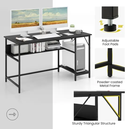 Costway 55'' Computer Desk w/ Charging Station Home Office PC Desk w/ 4 Power Outlets {5}