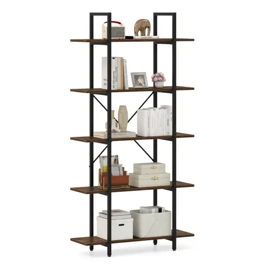 Costway 1/2 PCS 5-Tier Bookshelf 62" Tall Vintage Industrial Bookcase with Open Storage Shelves {7}