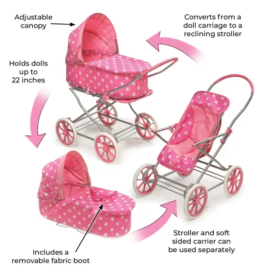 Badger Basket Just Like Mommy 3-in-1 Doll Pram/Carrier/Stroller Pink/Dot {3}