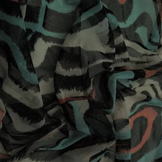 1 Yard Geometric Mesh Fabric Lightweight Stretch Sheer Print 54" Wide RUST MINT {2}