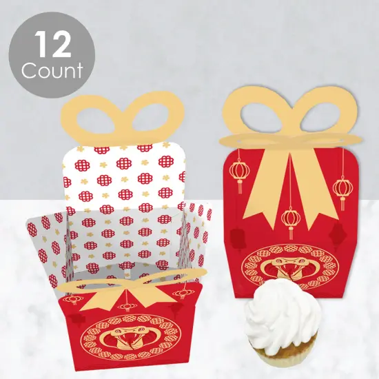 Big Dot of Happiness Lunar New Year - Square Favor Gift Boxes - 2025 Year of the Snake Bow Boxes - Set of 12 {4}