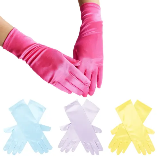 4 Pairs of Satin Princess-Style Gloves For Little Girls Dress Up Costumes, Tea Party, Birthday, Wedding, Pageant (4 Colors), For Ages 3+ Multicolor {1}