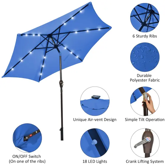 Costway 9FT Patio Solar Umbrella LEDSteel Tilt With Crank Blue/Orange/Brige/Tan/Burgundy {5}