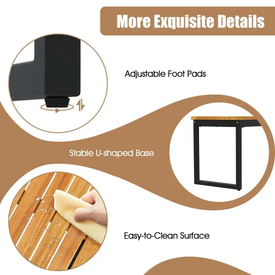 Costway 51" Wooden Outdoor Bench Patio Dining Bench with Acacia Wood Seat Natural {5}