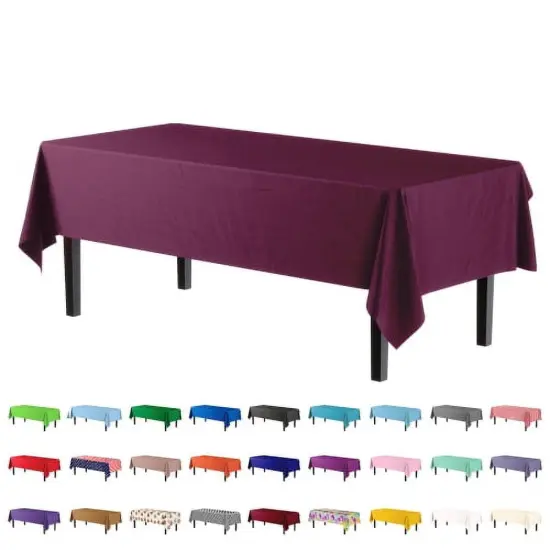 Exquisite 12-Pack Premium Plastic Tablecloth 54in. x 108in. Rectangle Plastic Table Cover Plum {2}