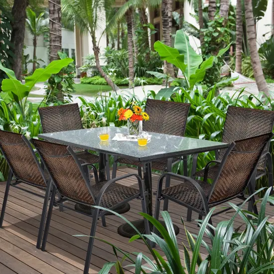 Costway Set of 6 Patio Rattan Dining Chairs Stackable Armrest Garden Mix Gray\Mix Brown {8}