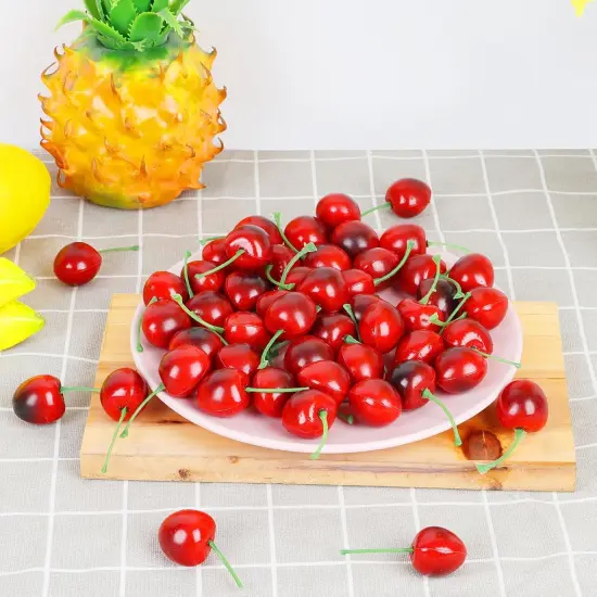 50pcs Artificial Fruit Cherries,Lifelike Fake Cherry Simulation Decor {3}