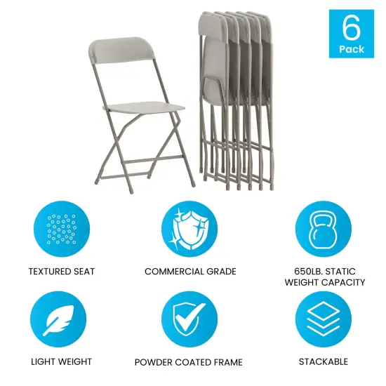 Emma and Oliver Set of 6 Stackable Folding Plastic Chairs - 650 LB Weight Capacity Blue {11}