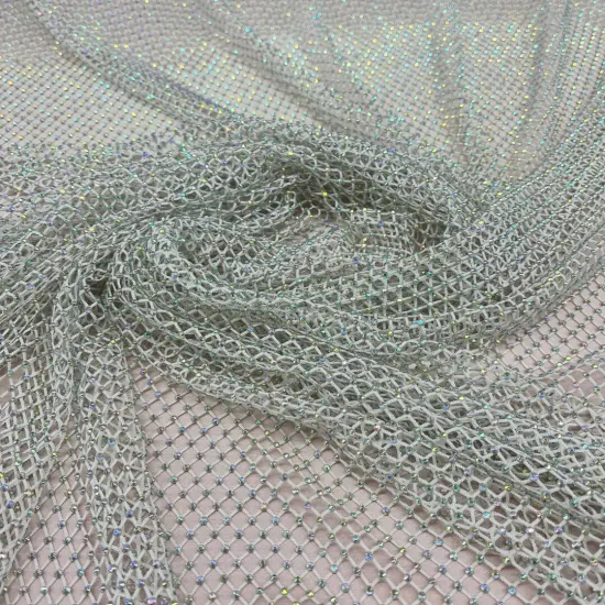 1 Yard Diamond Fishnet Fabric 4-Way Stretch Lace, Soft Nylon-Spandex Blend, 58" Width Chmpagne {1}