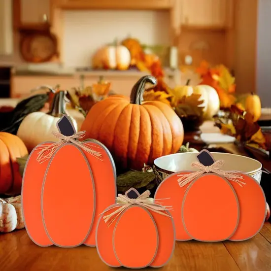3PCs Fall Decor Wooden Pumpkin Tabletop {4}