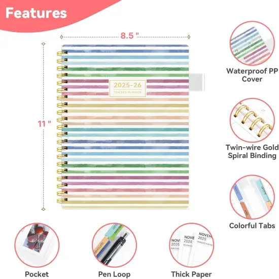 Teacher Lesson Planner 2025-2026 - 8.5"x11" (Color Stripe) {5}