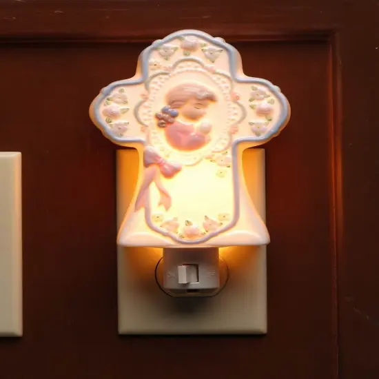 Ceramic Praying Girl on Cross Plug-In Nightlight, Religious Gift or Decor, Baptism Gift {3}