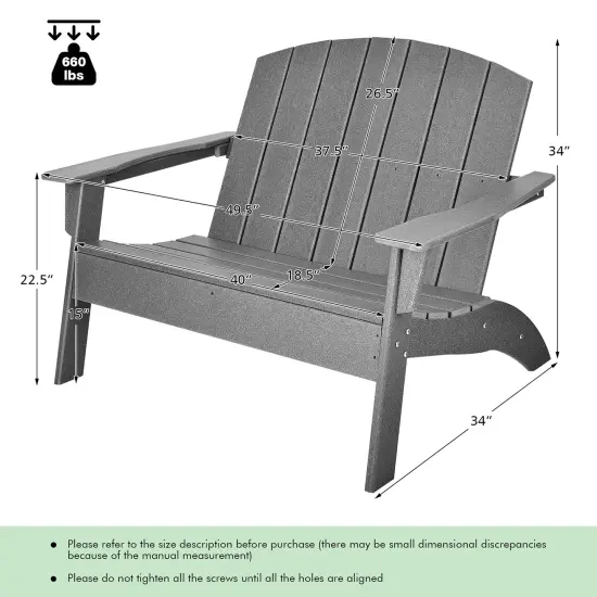 Costway 2PCS Patio Adirondack Chair Loveseat Bench HDPE Weather Resistant Grey {3}