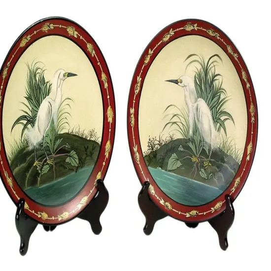 Pair of 10 Inch Diameter Heron Decorative Plates Multicolor {3}