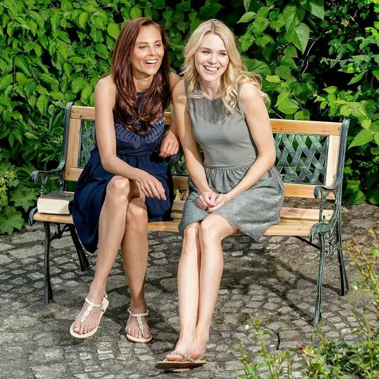 49 1/2'' Patio Park Garden Bench Porch Path Chair Outdoor Deck Cast Iron Hardwood {2}