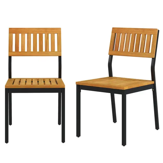 Costway Dining Chair Set of 2 Modern Patio Chairs/Acacia Wood Backrest, Slanted Seat {1}