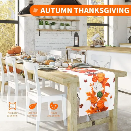 Thanksgiving Table Runner 73 x 12 Inches Fall Maple Leaves Pumpkin Table {4}