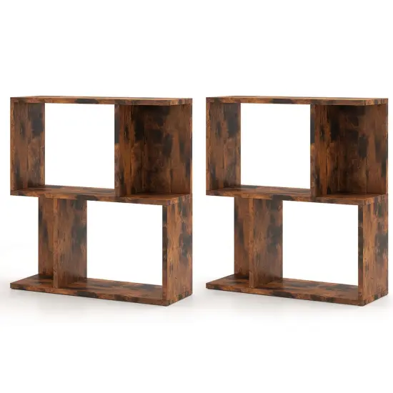 Costway 1/2 PCS 3-Tier Bookshelf Geometric Bookcase Side Table with Open Storage Display Shelf Brown {8}