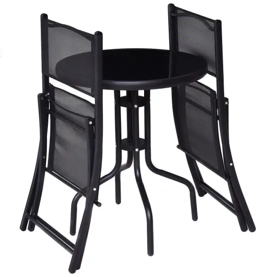 Costway 3 Pcs Bistro Set Garden Backyard Table Folding Chairs Outdoor Patio Furniture {4}