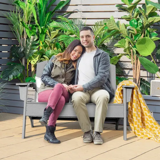 CostwayPatio Adirondack Chair Loveseat Bench HDPE Weather Resistant Deck Grey {1}