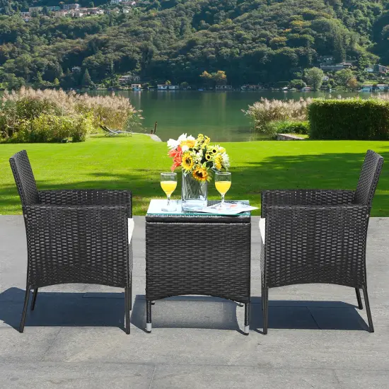 Costway 2PCS Chairs Outdoor Patio Rattan Wicker Dining Arm Seat With Cushions {3}
