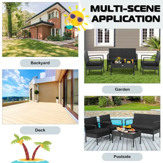 Costway 8 PCS Patio Rattan Furniture Set Cushioned Sofa Armrest Garden Black {6}