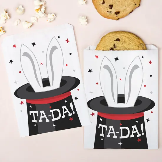 Big Dot of Happiness Magic Show Paper Treat Bags, Magical Birthday Party Candy Bags, Greaseproof White Paper Sandwich Cookie Bags - 25 Count {1}