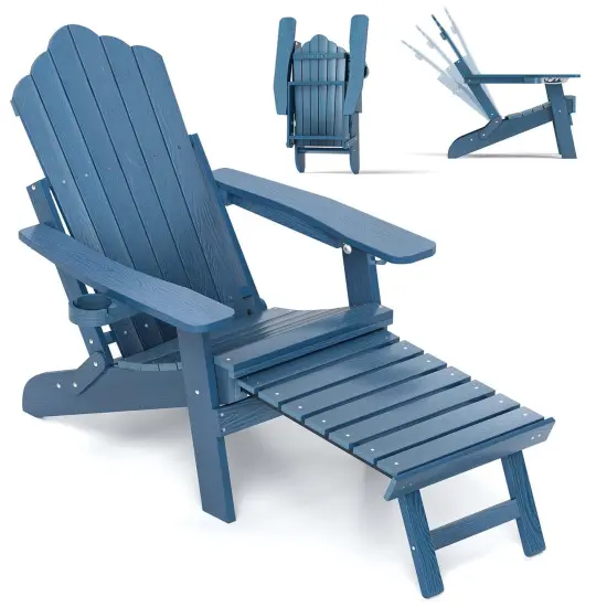 Costway Patio Adirondack Chair All-Weather HIPS Lounge Chair with Retractable Footrest Black/Brown/Gray/Navy {10}