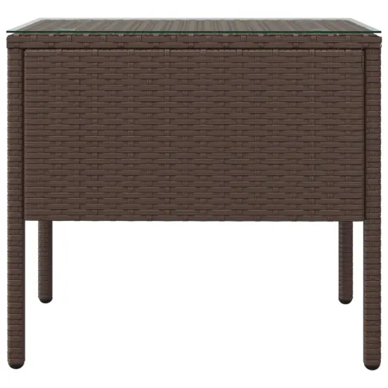 vidaXL Side Table Brown 20.9"x14.6"x18.9" Poly Rattan and Tempered Glass {3}