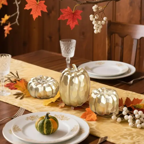 3 Pack Gold Pumpkins for Fall Table Decor {2}