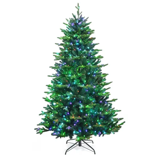 Costway 6ft\7ft\8ft App-Controlled Pre-lit Christmas Tree Multicolor Lights w/ 15 Modes {8}