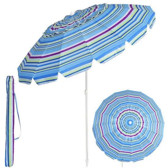Costway 8 FT Beach Umbrella Outdoor Tilt Sunshade Sand Anchor W/Carry Bag {7}