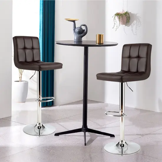 Costway Set of 2 Bar Stools Adjustable PU Leather Swivel Kitchen Counter Bar Chair Brown {2}