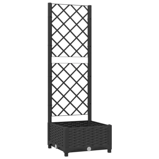 vidaXL Garden Planter with Trellis Black 15.7x15.7x47.8 PP {2}