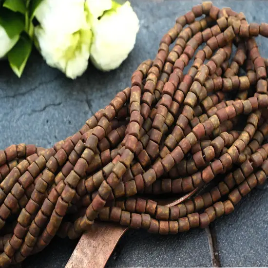 6/0 Aged Matte Dark Red Picasso Bugle Tube Seed Bead Mix (21" Strand) {4}