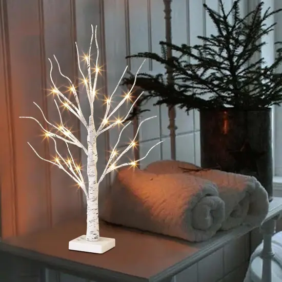 Lighted Tree, White Birch Tree with LED Lights, Prelit Artificial Tree with Timer {4}
