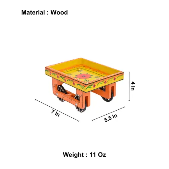 Wooden Trolley with Wheels Hand Painted Serving Tray Indian Decorative Platter for Snack Tea Home Kitchen Restaurant Table Decor Great Gift Idea {6}