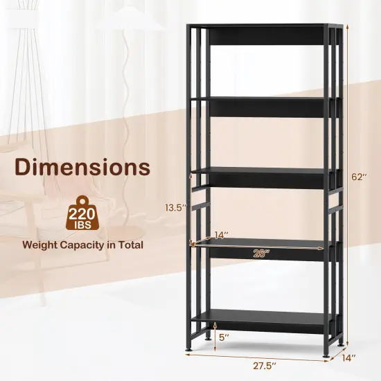 5-Tier Bookshelf with Adjustable and Tiltable Shelves Black {5}