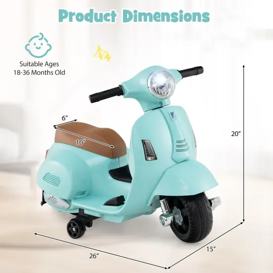 Plastic Licensed Kids Ride-On Motorcycle Vespa with LED Headlight and Horn Sound Green {6}