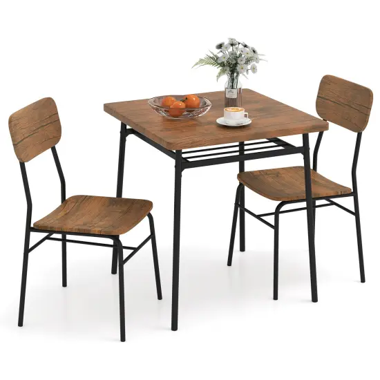 3 Piece Dining Table Set for 2 Wood Square Table with Metal Frame-Brown {1}