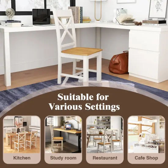 Wooden Dining Chairs Set of 2 with High Back and Rubber Wood Frame-Natural {6}