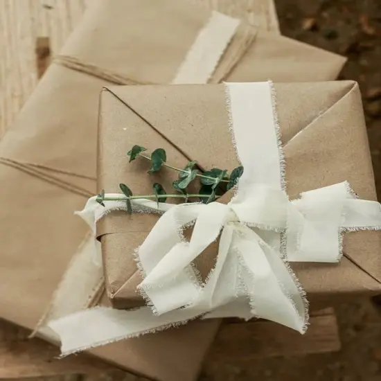 Christmas Chiffon Ribbon Handmade Frayed Fringe Sheer Boho Silk Ribbons for Gift Wrapping, Floral, Wedding Invitations, Bouquet, 1-1/2'' 5 Yards*4 Rolls {3}